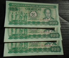 MOZAMBIQUE, P 126r, 100 Meticais 1980 , UNC , 3 Notes REPLACEMENT - Mozambique