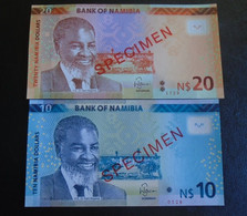 NAMIBIA, P 16s + 17s, 10 + 20 Dollars , 2015 , UNC Neuf , SPECIMEN, 2 Notes The Only Ones On Delcampe - Namibië