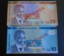 NAMIBIA, P 16s + 17s, 10 + 20 Dollars , 2015 , UNC Neuf , SPECIMEN, 2 Notes The Only Ones On Delcampe - Namibia