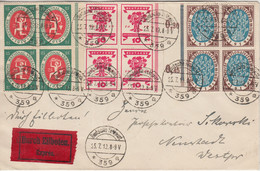 DR-Infla -10+15+25 Pfg. Nationalversammlung Je 4er-Block Ortseilbrief FP359 1919 - Storia Postale