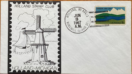 USA 1967, SPECIAL COVER,HOLLAND STAMP CLUB,HOLLAND MICHIGAN WINDMILL ISLAND CANCELLATION !! PICTURAL COVER,WINDMILL FLAG - Cartas