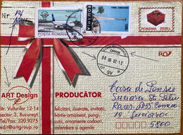 ROMANIA 2002, ART,DESIGN PRODUCATOR POSTAL STATIONARY COVER,ROCKET,AEROPLANE C-LUNG MOLDOVENSC TO SUEICAVO REGISTER COVE - Covers & Documents