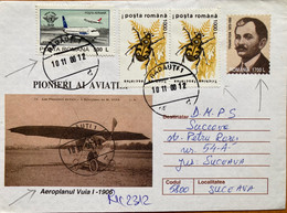 ROMANIA 2000, POSTAL STATIONERY COVER USED ,TRAIAN VUIA, AEROPLANE 1906, PIONEER AVAITION ,AEROPLANE,INSECT,RADAUTI CITY - Storia Postale