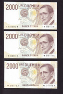 ITALIA 2000 LIRE 1990  P-115a.1 - Unc - 3 CONSECUTIVE  -  Firme: Carlo Azeglio Ciampi = Fortunato Spezial - 2.000 Lire