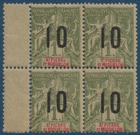 France Colonies Type Groupe St Pierre & Miquelon Bloc De 4 BDfeuille N°104Aa** Variété 1 & 0 Espacés 2 Mm Signé Calves - Ongebruikt