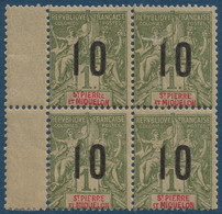 France Colonies Type Groupe St Pierre & Miquelon Bloc De 4 BDfeuille N°104Aa** Variété 1 & 0 Espacés 2 Mm Signé Calves - Unused Stamps