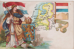 NETHERLANDS _ Map And Heroine With Flag - Undivided Rear - Maps
