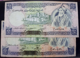 SYRIA ,SYRIE, Two Pieces 25 Syrian Pounds, 1982/88 , F. - Syria