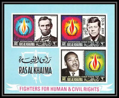 359 - Ras Al Khaima MNH ** Mi Bloc N° 125 B Overprint Human Rights Kennedy Lincoln Luther King Non Dentelé Imperf - Ras Al-Khaima