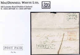 Ireland Down Uniform Penny 1843 Fowler Cover To Dublin Boxed POST PAID Of Newtownards In Green, Matching Cds MY 29 1843 - Préphilatélie