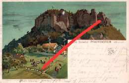 Litho AK Pfaffenstein Nadelöhr A Königstein Pfaffendorf Gohrisch Cunnersdorf Kleinhennersdorf Krippen Sächsische Schweiz - Kleinhennersdorf