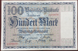 GERMANIA 100 MARK 1922-Bayerische Notenbank-  Wor:P-S923, Gra:BAY.004 XF - Non Classificati