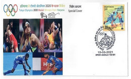 India 2021 Celebrating Success Medal Winners At Tokyo Olympics 2020 (Limited) Hockey Wrestling Javlin (**) Inde Indien - Covers & Documents