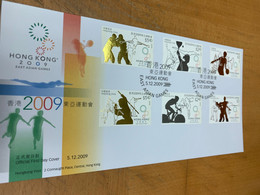 Hong Kong Stamp Sport Rowing Bowling Table Tennis Badminton Cycling Billiards Dance Swim Judo FDC - Lettres & Documents