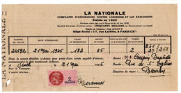 Reçu  * Assurance La Nationale  à Paris  Avec   Timbre  Fiscal  à  2Fr De 1946. - Storia Postale