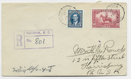 CANADA 5C+10C  LETTRE COVER REG VICTORIA 1938 TO USA - Storia Postale