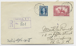 CANADA 5C+10C  LETTRE COVER REG VICTORIA 1938 TO USA - Brieven En Documenten