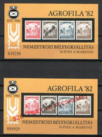 Hungary 1982-1988. Agrofila Normal And Agrofila "Socfilex 1988" Overprint Blockpair ! MNH (**) - Hojas Conmemorativas