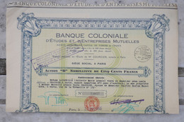 &5    1932 BANQUE COLONIALE  +DIVISE 40000 ACTIONS ++ - Bank En Verzekering