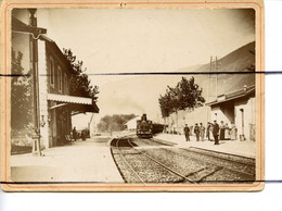 Photographie Identifiée Sépia.D73. SAVOIE. La Gare De Cevins . Arrivée Du Train Vapeur P. L .M. HENRY En Sous Chez - Trains