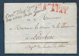 Franchise Cons. D' Etat Deur Gal Des Vivres De La Guerre  1809 - Armeestempel (vor 1900)