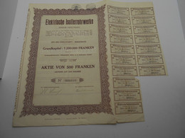 Action Aktie Von 500 Franken  "Elektrische Isolierrohrwerke " Hergenrath  Electricité 1936  Belgique.N°000510 - Electricity & Gas