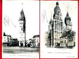 1904 - 27 - EURE - EVREUX - 2 CP - La Cathédrale, Ensemble Nord-ouest Et Tour De L'Horloge (XVe Siècle) - Evreux