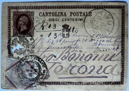 Italy 1877 Uprated  Postal Card With Revenue Stamp Marca Da Bollo Use Livorno 11.11.1877 To Verona, Italy - Stamped Stationery
