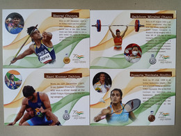 India 2021 Tokyo Olympics 2020 (Limited) Badminton Boxing Javlin Weightlifting Hockey Postcard 7 Medals (**) Inde Indien - Brieven En Documenten