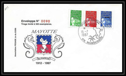 5205/ Pegase Tirage Numerote 90/300 Y&t 48/50 Serie Courante Mayotte 1997 Fdc Premier Jour Lettre Cover - Cartas