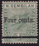 NEGRI SEMBILAN 1899 Surch 4c On 1c Wmk.CROWN CA Sc#17 MH-HR @T213 - Negri Sembilan