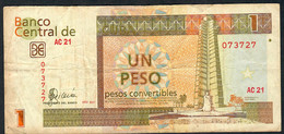 CUBA PFX46b 1PESO CONVERTIBLE  2007 #AC21  FINE  FOLDS NO P.h. - Kuba