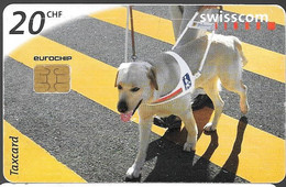 CARTE-PUCE-SUISSE-20CHF-07/1998-CL11-CHIEN LABRADOR Pour MAL VOYANTS--TBE - Hunde