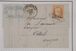 AZ20 FRANCE BELLE LETTRE  1875 NEUFCHATEAU  POUR VITTEL VOSGES +N° 38 +AFFR. INTERESSANT - 1870 Belagerung Von Paris