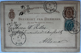 Denmark 1883 Uprated  Postal Card Copenhagen 8.1.1883 To Altona, Germany - Storia Postale