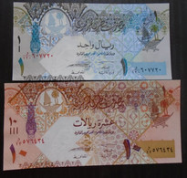 QATAR ,  P 28a + 30a,   1 + 10 Ryal , ND 2008 ,  UNC Neuf , 2 Notes - Qatar