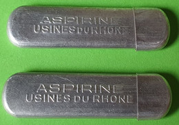 Lot 2 Anciennes Boites Aluminium - Médicament Comprimé ASPIRINE - Publicité Médicale USINE Du RHONE - Vers 1960 - Boîtes