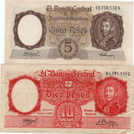 ARGENTINA 5,10 PESOS 1960,1954 P-275,270 UNC-VF++ - Argentina