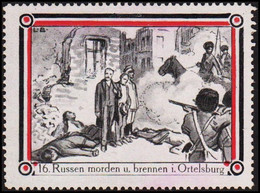 1914-1918. DEUTSCHLAND. WW1 Seal. 16. Russen Morden U. Brennen I. Ortelsburg. No Gum.  - JF522719 - Variedades