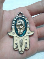 RARE OLD HAMSA RABBI BABA SALI ISRAEL KEYCHAIN PRAYER ROAD KABBALA JUDAICA - Religious Art