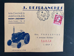 DEVANT TP M. DE MULLER 15F OBL. CONVOYEUR 13-4 1957 POITIERS A LIMOGES (86 87 HAUTE VIENNE) TRACTEUR VENDEUVRE - Railway Post