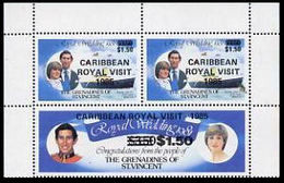 ST.VINCENT GRENADINES 1985 Diana Royal Visit Ship 3-BLOCK UPPER OVPT:CARIBBEAN ROYAL VISIT (overprint Surcharge) - St.Vincent & Grenadines