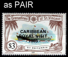 ST.VINCENT GRENADINES 1985 Royal Visit Ship $3 R.Y.Britannia OVPT:CARIBBEAN ROYAL VISIT (overprint) - St.Vincent & Grenadines