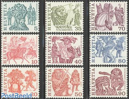 Switzerland 1977 Folklore 9v, Mint NH, Nature - Various - Horses - Folklore - Unused Stamps