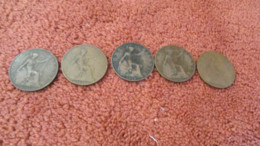 5 WW1 British Pennies 1914-1918 - 1914-18