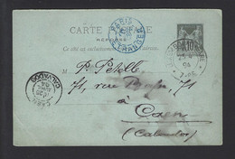 1894 ENTIER CARTE POSTALE RÉPONSE Type SAGE Obl LUXEMBOURG GARE Pour CAEN - 1898-1900 Sage (Tipo III)