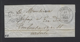 LETTRE 1852 TAXE 25 DE PEZENAS - 1849-1876: Periodo Classico