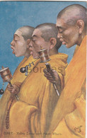Tibet - Yello Lamas With Prayer Wheels - Illustrateur - Monk - Tíbet