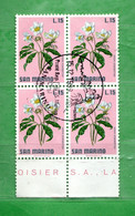 SAN MARINO ° 1971  - FIORI-FLEURS-FLOWERS.  Lire.15.Unif. 842. QUARTINA Usati - Gebraucht