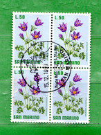 SAN MARINO ° 1971  - FIORI-FLEURS-FLOWERS.  Lire.50.Unif. 843. QUARTINA Usati - Usati